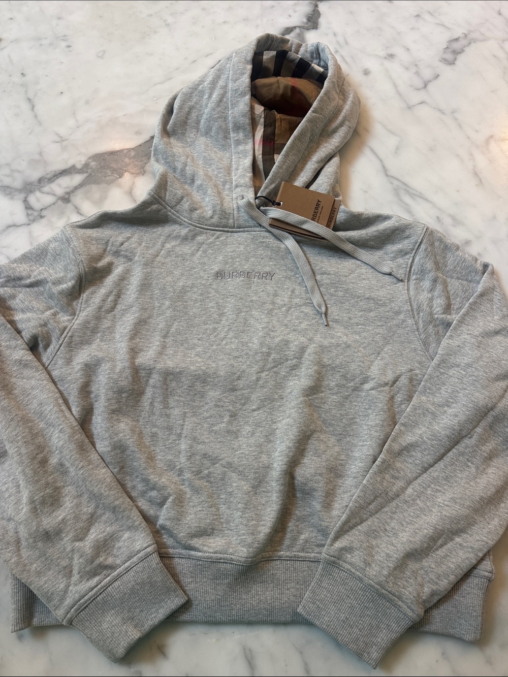 Burberry Embroidered Hoodie with Check Lining